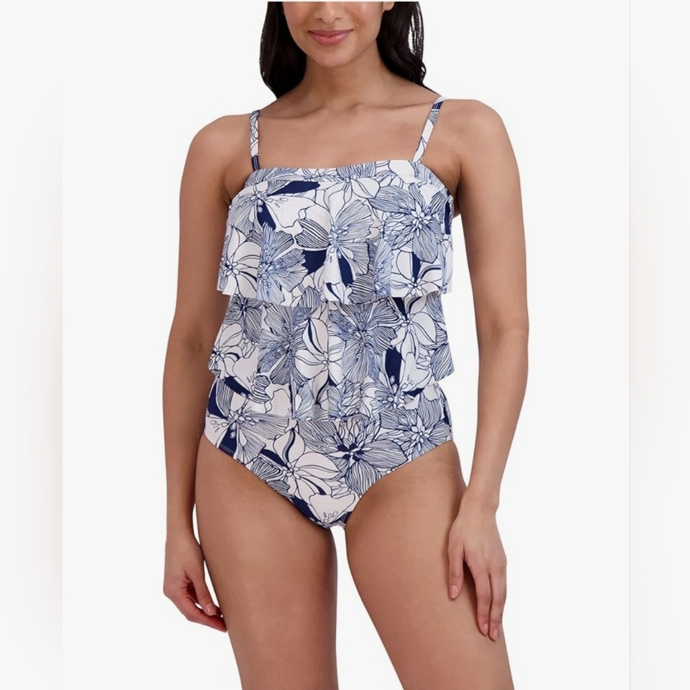 Stella Parker Women's Tiered Maillot One Piece‎ Swimsuit Tummy Control Large 12